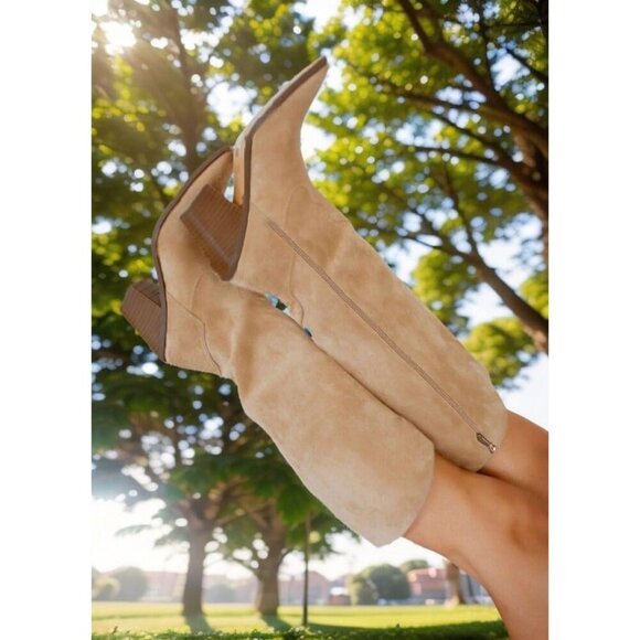 Womens Suede Apcicot Side Zipper Knee High Pointed Toe Tall Slouchy Boots - Picture 6 of 8